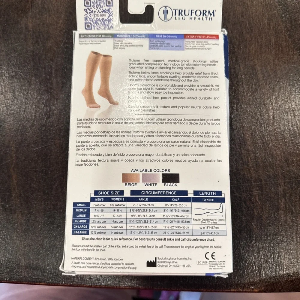 Truform 20-30 Below Knee Compression Stockings‎ Closed Toe Beige 3XL NIB